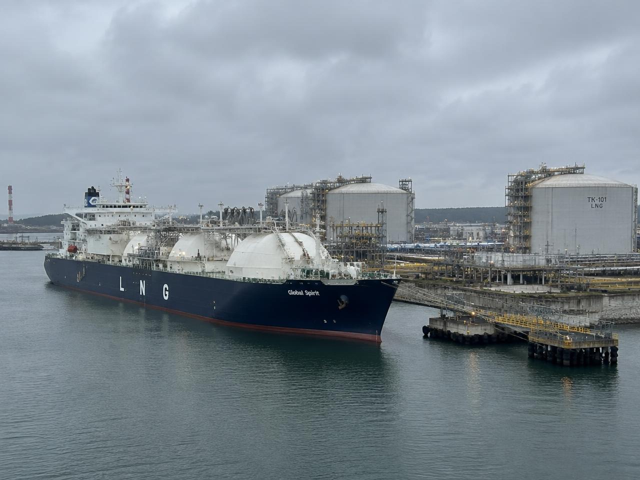 LNG carrier berthed at an import terminal